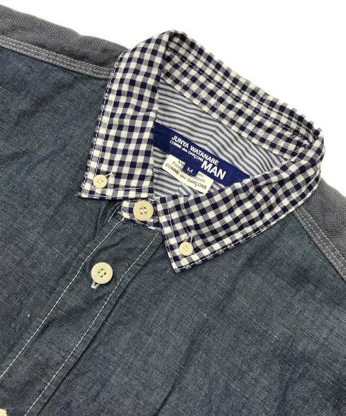 COMME des GARCONS JUNYA WATANABE MAN（コム デ ギャルソン ジュンヤ ワタナベ マン）COMME des GARCONS JUNYA WATANABE MAN (コム デ ギャルソン ジュンヤ ワタナベ マン) リネンブレンドシャンブレー×ギンガムチェック切替シャツ ブルー×ホワイト サイズ:Mの古着・服飾アイテム