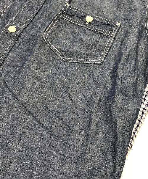 COMME des GARCONS JUNYA WATANABE MAN（コム デ ギャルソン ジュンヤ ワタナベ マン）COMME des GARCONS JUNYA WATANABE MAN (コム デ ギャルソン ジュンヤ ワタナベ マン) リネンブレンドシャンブレー×ギンガムチェック切替シャツ ブルー×ホワイト サイズ:Mの古着・服飾アイテム