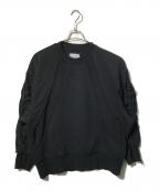MAISON SPECIALメゾンスペシャル）の古着「Waffle Switch Lace-up Sweat Prime-Over Crew Neck Pullover/ワイドスウェット」｜ブラック