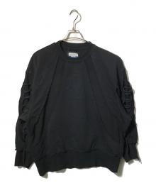 MAISON SPECIAL（メゾンスペシャル）の古着「Waffle Switch Lace-up Sweat Prime-Over Crew Neck Pullover/ワイドスウェット」｜ブラック