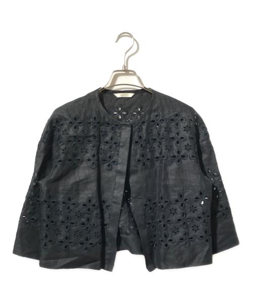 ANAYI（アナイ）ANAYI (アナイ) カットワークノーカラージャケット ブラック サイズ:38の古着・服飾アイテム