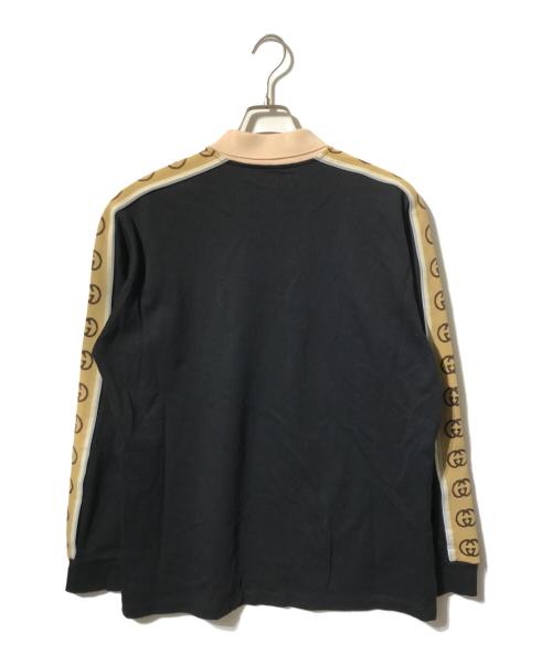 GUCCI（グッチ）GUCCI (グッチ) ロゴラインロングスリーブポロシャツ ブラック サイズ:Mの古着・服飾アイテム