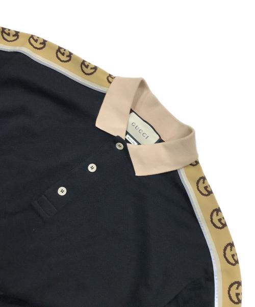 GUCCI（グッチ）GUCCI (グッチ) ロゴラインロングスリーブポロシャツ ブラック サイズ:Mの古着・服飾アイテム