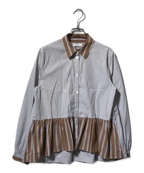 PS Paul Smith（ＰＳポールスミス）PS Paul Smith (ＰＳポールスミス) 切替ストライプシャツ ブラウン×ブルー サイズ:38の古着・服飾アイテム