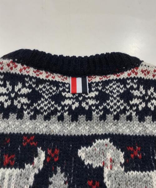 THOM BROWNE. NEW YORK（トムブラウン ニューヨーク）THOM BROWNE. NEW YORK (トムブラウン ニューヨーク) ホリデー ヘクター モヘアツイード クルーネック プルオーバーニット ブルーの古着・服飾アイテム