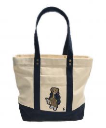 POLO RALPH LAUREN（ポロ・ラルフローレン）の古着「ポロベアキャンバストートバッグ」｜ベージュ×ネイビー