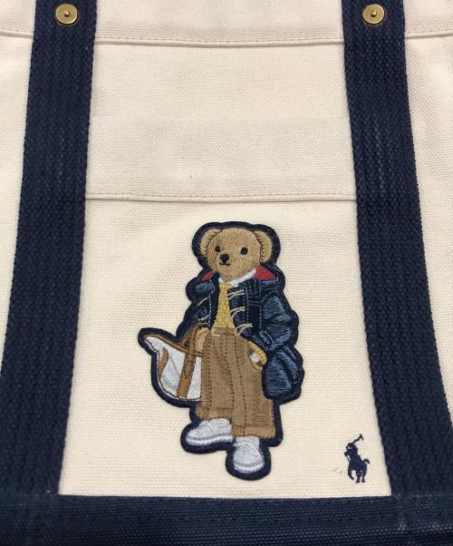 POLO RALPH LAUREN（ポロ・ラルフローレン）POLO RALPH LAUREN (ポロ・ラルフローレン) ポロベアキャンバストートバッグ ベージュ×ネイビーの古着・服飾アイテム