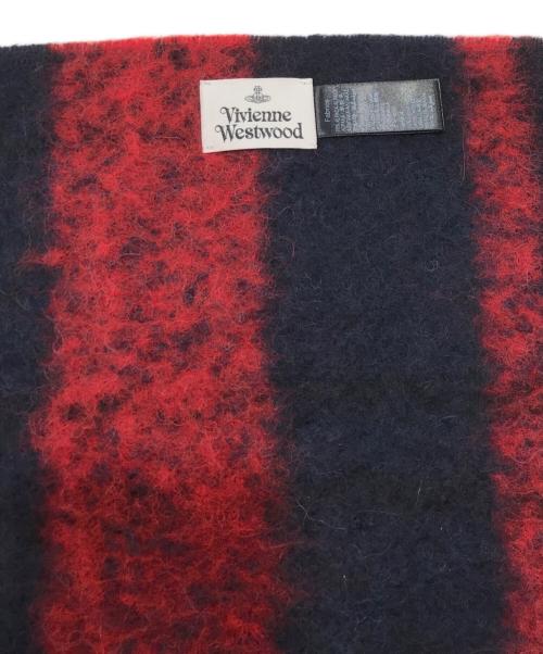 Vivienne Westwood（ヴィヴィアンウエストウッド）Vivienne Westwood (ヴィヴィアンウエストウッド) ボーダー柄ジャガードマフラー/カラーマフラー レッド×ネイビーの古着・服飾アイテム