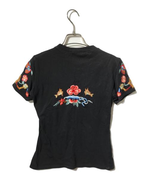 Christian Dior（クリスチャン ディオール）Christian Dior (クリスチャン ディオール) 花柄刺繍 スパンコール Tシャツ/カットソー ブラック サイズ:36の古着・服飾アイテム