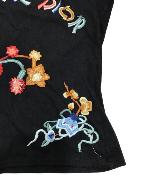 Christian Dior（クリスチャン ディオール）Christian Dior (クリスチャン ディオール) 花柄刺繍 スパンコール Tシャツ/カットソー ブラック サイズ:36の古着・服飾アイテム
