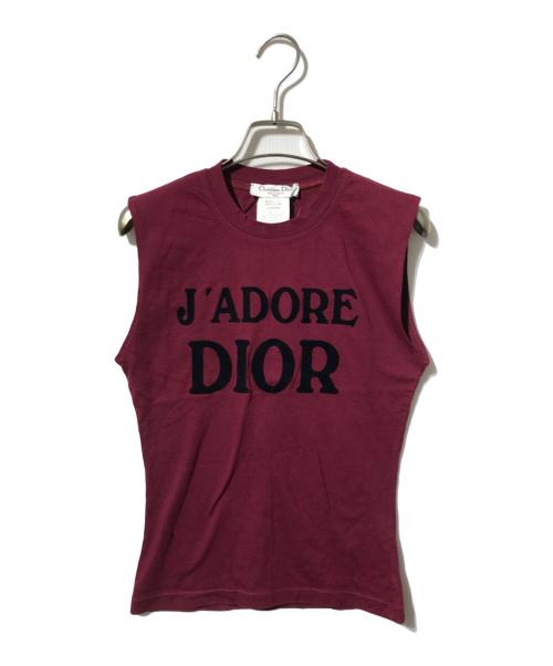 Christian Dior（クリスチャン ディオール）Christian Dior (クリスチャン ディオール) フロッキープリントノースリーブカットソー/ロゴタンクトップ ボルドー サイズ:38の古着・服飾アイテム