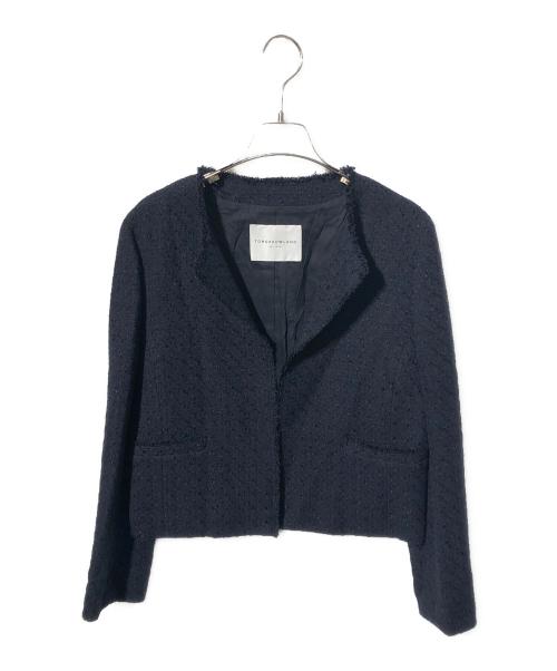TOMORROW LAND（トゥモローランド）TOMORROW LAND (トゥモローランド) リングヤーンツイード ノーカラージャケット ネイビー サイズ:SIZE 36の古着・服飾アイテム