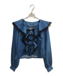 PAMEO POSE（パメオポーズ）の古着「Wave Collar Blouse/長袖ブラウス」｜ブルー