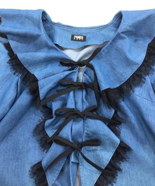 PAMEO POSE（パメオポーズ）PAMEO POSE (パメオポーズ) Wave Collar Blouse/長袖ブラウス ブルー サイズ:Fの古着・服飾アイテム