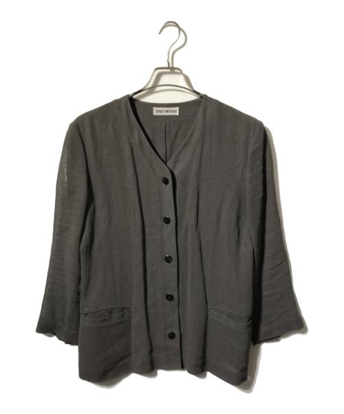 ISSEY MIYAKE（イッセイミヤケ）ISSEY MIYAKE (イッセイミヤケ) ノーカラーリネンジャケット ブラウン サイズ:Mの古着・服飾アイテム