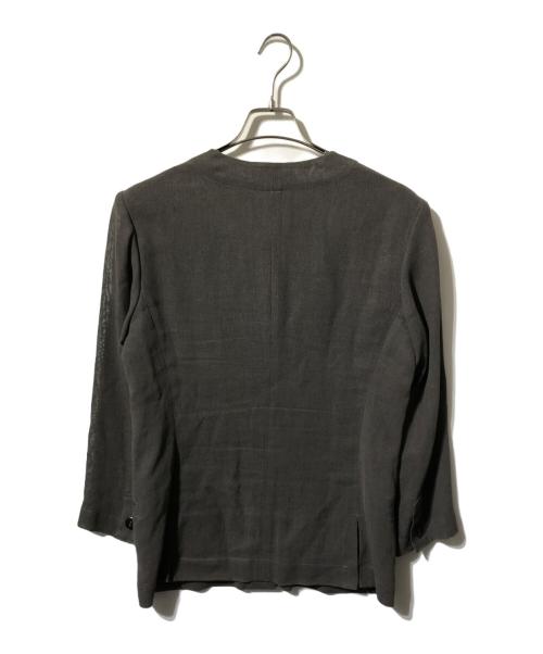 ISSEY MIYAKE（イッセイミヤケ）ISSEY MIYAKE (イッセイミヤケ) ノーカラーリネンジャケット ブラウン サイズ:Mの古着・服飾アイテム