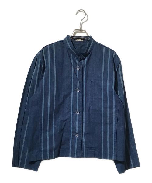 ISSEY MIYAKE PERMANENTE（イッセイミヤケ ペルマネンテ）ISSEY MIYAKE PERMANENTE (イッセイミヤケ ペルマネンテ) バンドカラーデザインシャツ ネイビー サイズ:Mの古着・服飾アイテム