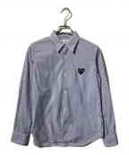PLAY COMME des GARCONSプレイコムデギャルソン）の古着「ハートワッペンストライプシャツ/長袖シャツ」｜ブルー×ホワイト