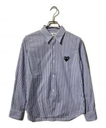PLAY COMME des GARCONS（プレイコムデギャルソン）の古着「ハートワッペンストライプシャツ/長袖シャツ」｜ブルー×ホワイト
