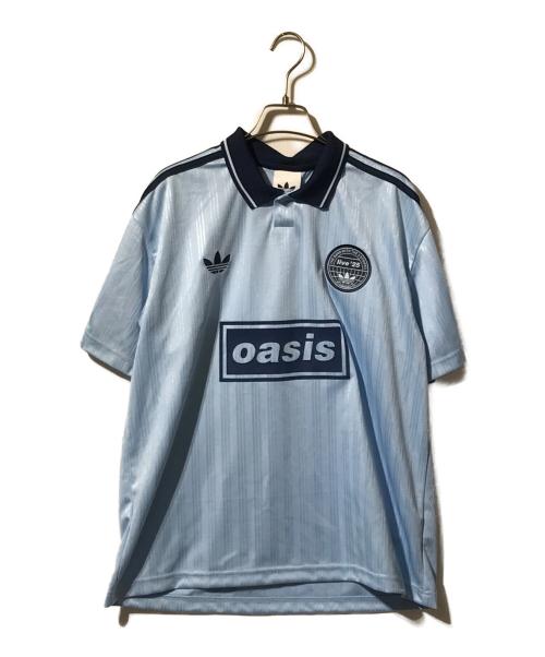 adidas（アディダス）adidas (アディダス) oasis (オアシス) ツアー ジャカード ジャージポロシャツ ブルー サイズ:ｓの古着・服飾アイテム
