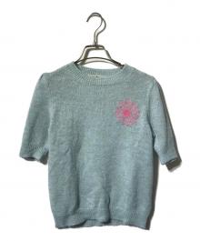 Mardi Mercredi（マルディメクルディ）の古着「刺繍半袖ニット」｜ブルー