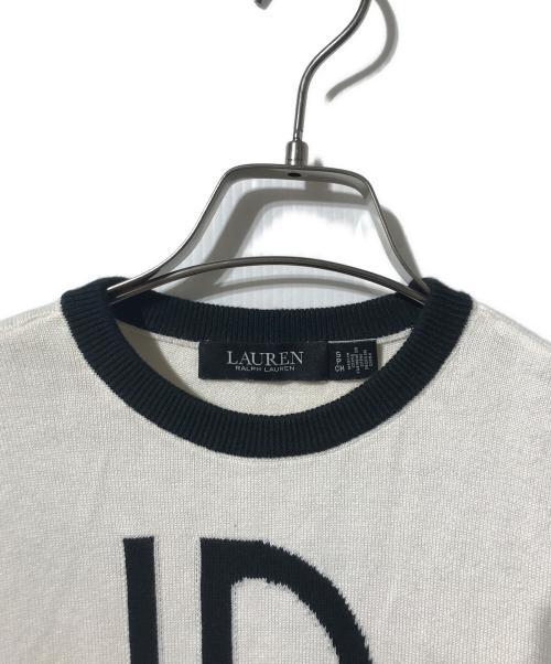 LAUREN RALPH LAUREN（ローレンラルフローレン）LAUREN RALPH LAUREN (ローレンラルフローレン) ロゴ半袖ニット アイボリー×ブラック サイズ:Ｓの古着・服飾アイテム