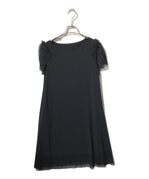 FOXEY NEWYORK（フォクシーニューヨーク）FOXEY NEWYORK (フォクシーニューヨーク) フリル袖ワンピース ブラック サイズ:38の古着・服飾アイテム