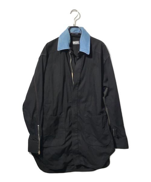 DIESEL（ディーゼル）DIESEL (ディーゼル) ベルト付きデニム切替コート ブラック サイズ:Sの古着・服飾アイテム