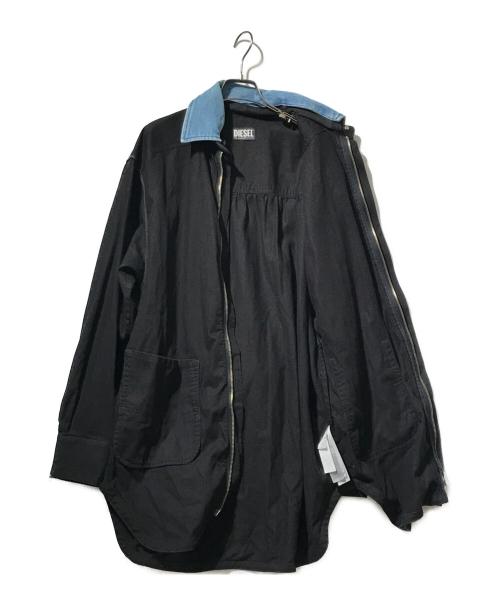 DIESEL（ディーゼル）DIESEL (ディーゼル) ベルト付きデニム切替コート ブラック サイズ:Sの古着・服飾アイテム