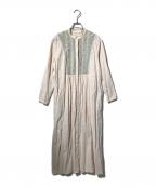 ne quittez pasヌキテパ）の古着「Crimp Cotton Solid Embroidery Dress/刺繍コットンロングワンピース」｜ベージュ