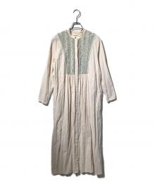 ne quittez pas（ヌキテパ）の古着「Crimp Cotton Solid Embroidery Dress/刺繍コットンロングワンピース」｜ベージュ