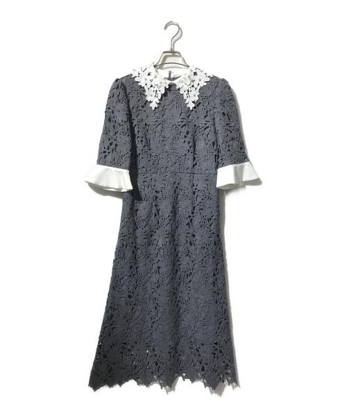 LeJa（レジャ）LeJa (レジャ) 花柄レースカラースパンコールAラインワンピースドレス/ビックカラーワンピースドレス グレー サイズ:Mの古着・服飾アイテム