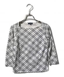 BURBERRY LONDON（バーバリーロンドン）の古着「チェック柄7分袖カットソー」｜ホワイト×ブラック