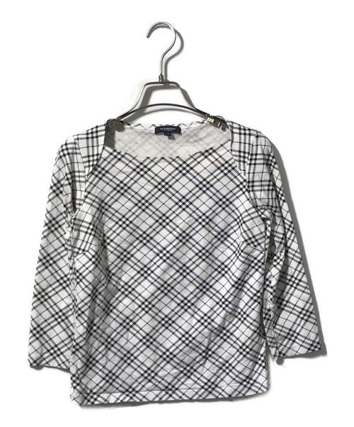 BURBERRY LONDON（バーバリーロンドン）BURBERRY LONDON (バーバリーロンドン) チェック柄7分袖カットソー ホワイト×ブラック サイズ:1の古着・服飾アイテム