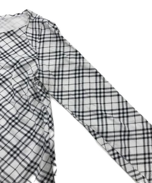 BURBERRY LONDON（バーバリーロンドン）BURBERRY LONDON (バーバリーロンドン) チェック柄7分袖カットソー ホワイト×ブラック サイズ:1の古着・服飾アイテム