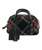 BURBERRY BLUE LABELバーバリー ブルー レーベル）の古着「タータンチェックウール2WAYバッグ」｜レッド×ブラック