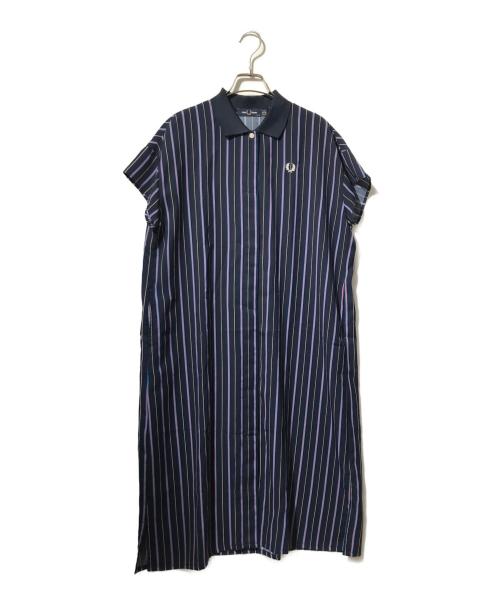 FRED PERRY（フレッドペリー）FRED PERRY (フレッドペリー) ストライプシャツワンピース パープル サイズ:UK10の古着・服飾アイテム