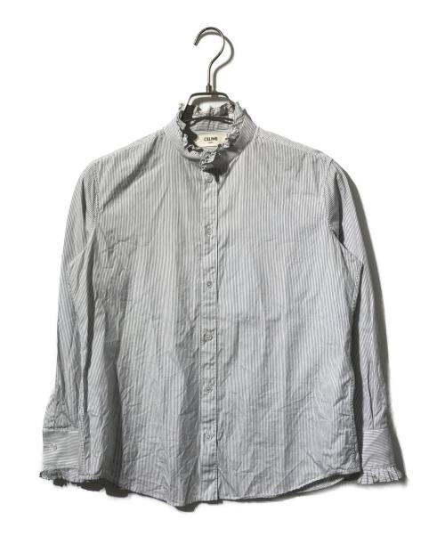 CELINE（セリーヌ）CELINE (セリーヌ) フリルカラーストライプシャツ ホワイト×ネイビー サイズ:40の古着・服飾アイテム