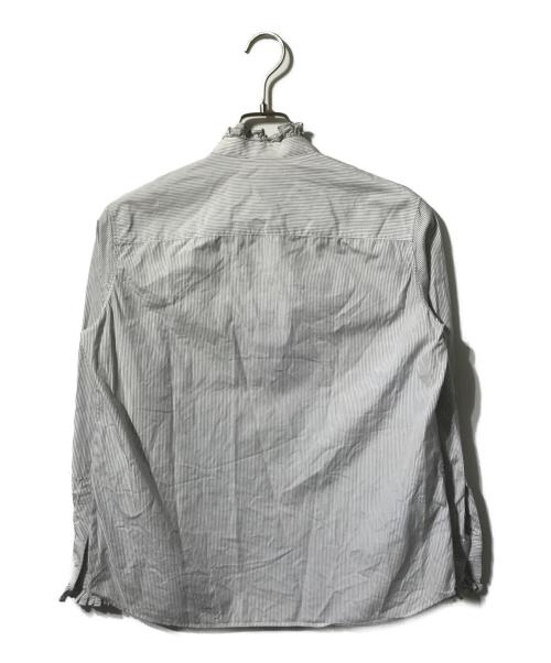 CELINE（セリーヌ）CELINE (セリーヌ) フリルカラーストライプシャツ ホワイト×ネイビー サイズ:40の古着・服飾アイテム
