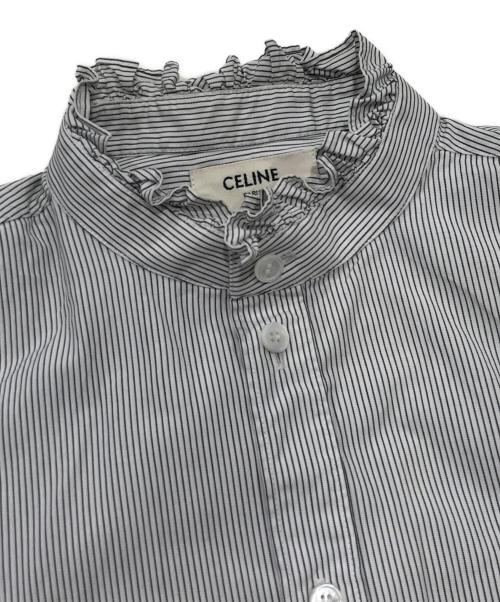 CELINE（セリーヌ）CELINE (セリーヌ) フリルカラーストライプシャツ ホワイト×ネイビー サイズ:40の古着・服飾アイテム