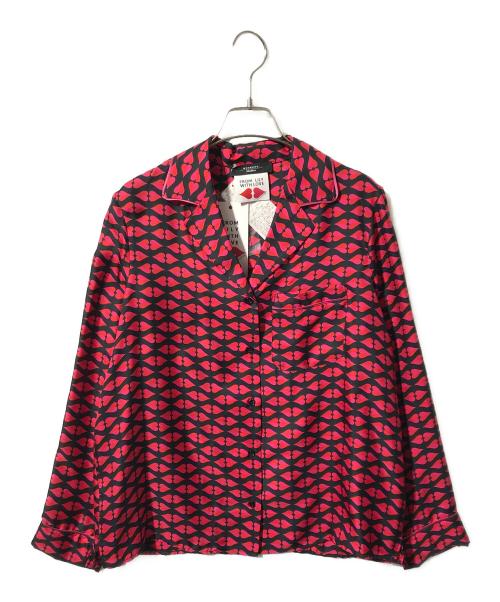 WEEKEND Max Mara（ウィークエンド マックスマーラ）WEEKEND Max Mara (ウィークエンド マックスマーラ) シルクハートプリントオープンカラーシャツ レッド サイズ:38の古着・服飾アイテム