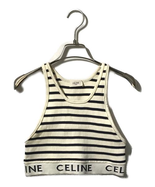 CELINE（セリーヌ）CELINE (セリーヌ) ボーダーリブタンクトップ ホワイト×ブラック サイズ:Ｍの古着・服飾アイテム
