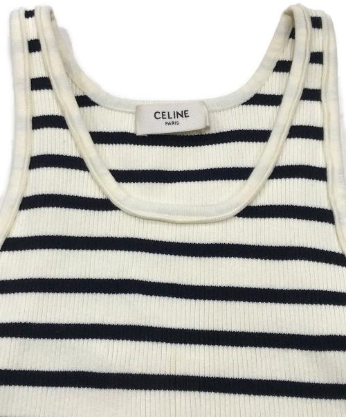 CELINE（セリーヌ）CELINE (セリーヌ) ボーダーリブタンクトップ ホワイト×ブラック サイズ:Ｍの古着・服飾アイテム