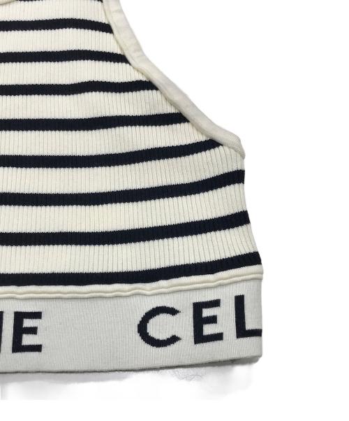 CELINE（セリーヌ）CELINE (セリーヌ) ボーダーリブタンクトップ ホワイト×ブラック サイズ:Ｍの古着・服飾アイテム