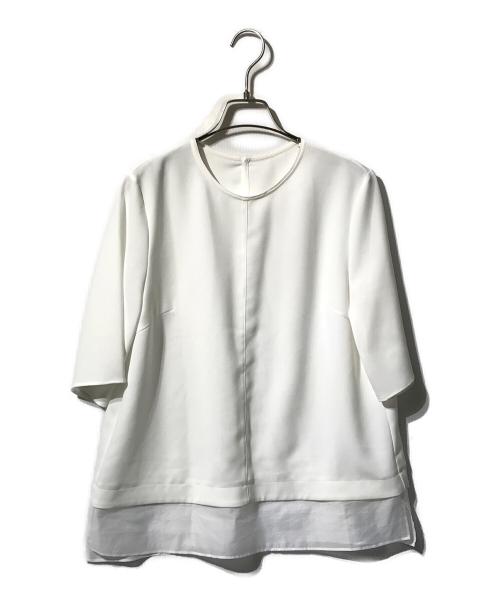 23区（ニジュウサンク）23区 (ニジュウサンク) ストレッチジョーゼット シアーコンビ カットソー ホワイト サイズ:38の古着・服飾アイテム