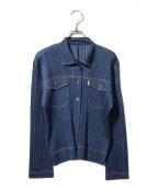 PLEATS PLEASEプリーツプリーズ）の古着「デニム転写プリントステッチジャケット」｜ブルー