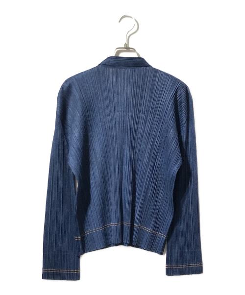 PLEATS PLEASE（プリーツプリーズ）PLEATS PLEASE (プリーツプリーズ) デニム転写プリントステッチジャケット ブルー サイズ:3の古着・服飾アイテム