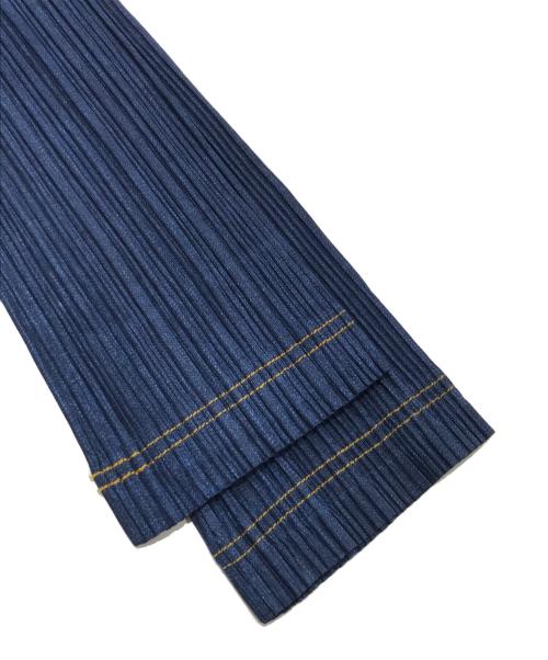 PLEATS PLEASE（プリーツプリーズ）PLEATS PLEASE (プリーツプリーズ) デニム転写プリントステッチジャケット ブルー サイズ:3の古着・服飾アイテム