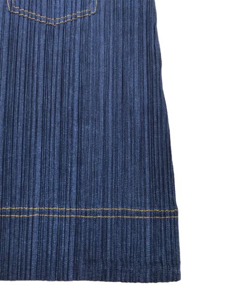 PLEATS PLEASE（プリーツプリーズ）PLEATS PLEASE (プリーツプリーズ) デニム転写プリントステッチジャケット ブルー サイズ:3の古着・服飾アイテム