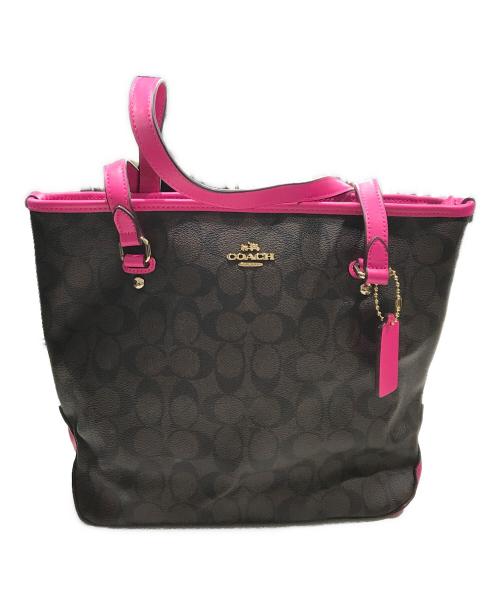 COACH（コーチ）COACH (コーチ) シグネチャートートバッグ ブラウン×ピンクの古着・服飾アイテム